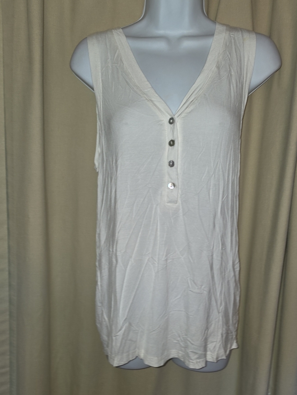 POL Cream Sleeveless V-Neck Henley Tank